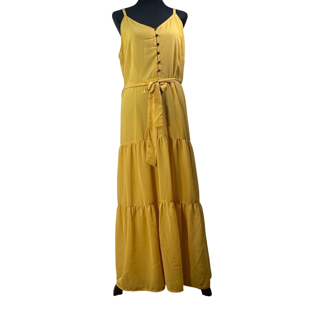 Merigold Kiss Mustard Yellow Tiered Maxi Dress Plus Size 3X Button Front NDR24